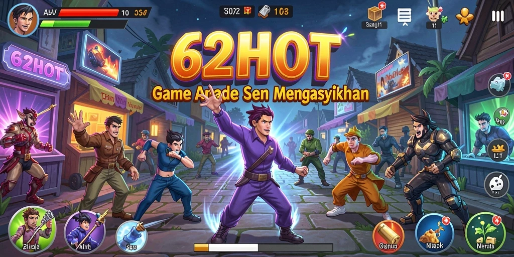Tangkapan layar utama 62HOT menampilkan gameplay yang seru dan penuh aksi.