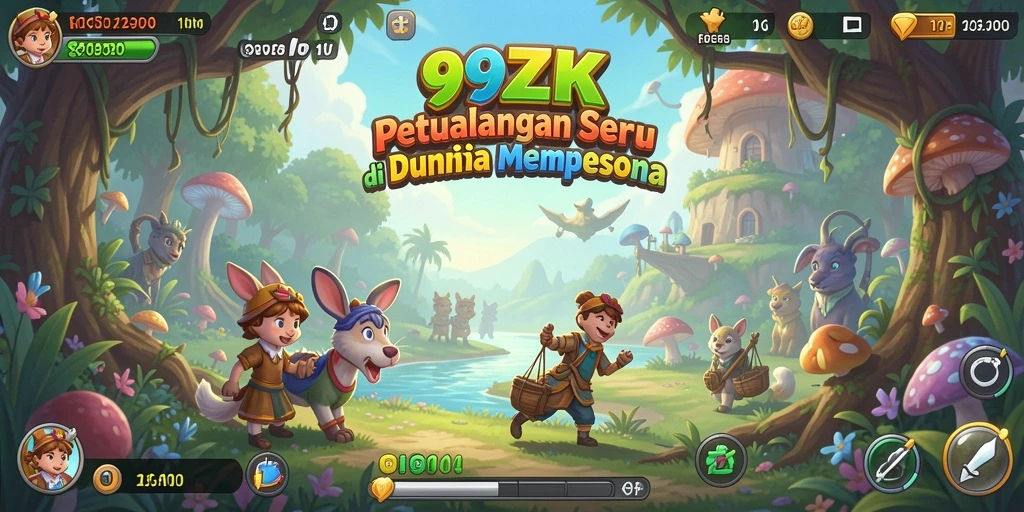 Screenshot utama 99ZK menunjukkan pemain menjelajahi dunia penuh petualangan.