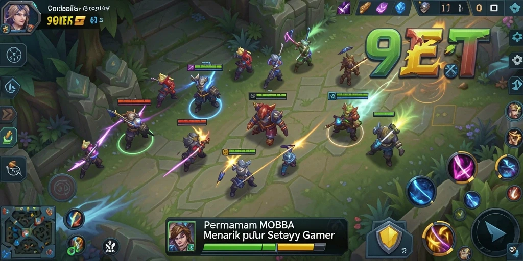 Tangkapan layar gameplay 9ET yang menunjukkan pertarungan seru di arena MOBA.