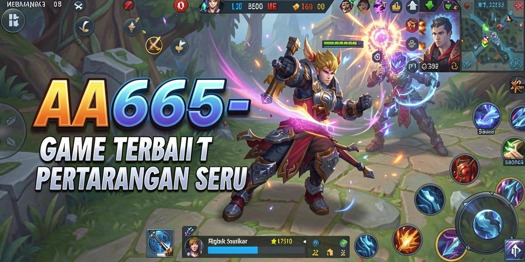 Tampilan gameplay seru dengan pertarungan MOBA dinamis.