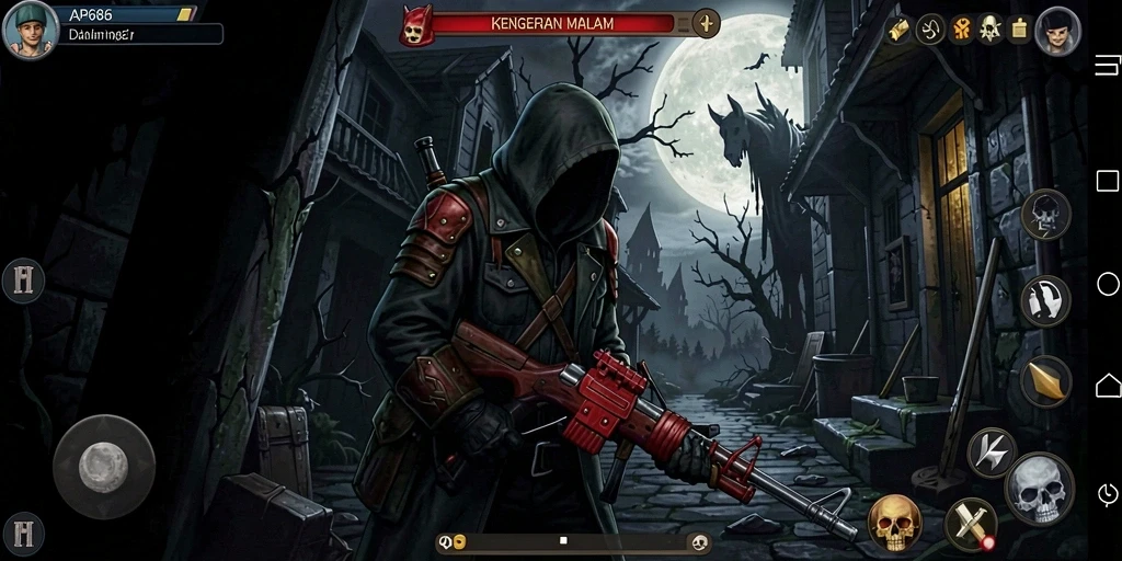 Tampilan gameplay menyeramkan dari AP686 di kegelapan malam.