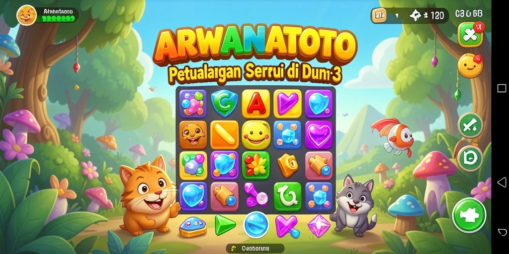 Tampilan gameplay ARWANATOTO dengan permata berwarna-warni yang mencolok.