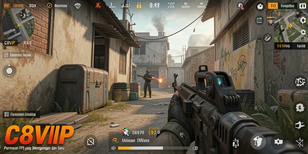 Screenshot gameplay C8VIP dengan aksi FPS yang mendebarkan