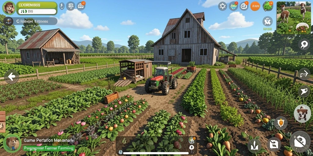 Screenshot gameplay DOREMI88 dengan pertanian yang indah dan interaktif.