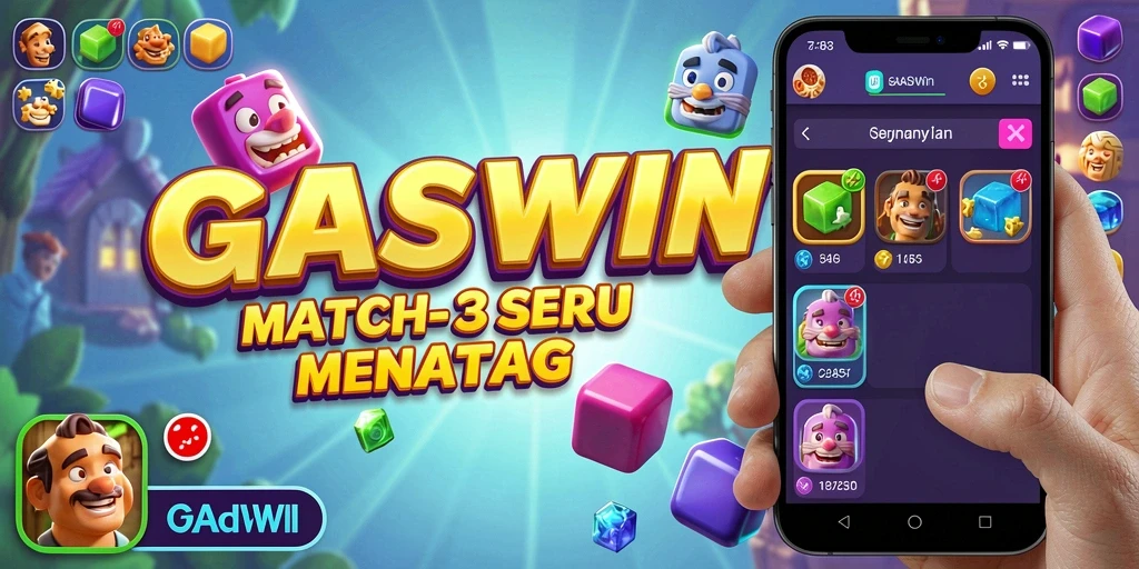 Tampilan gameplay GASWIN yang penuh warna dan menantang.