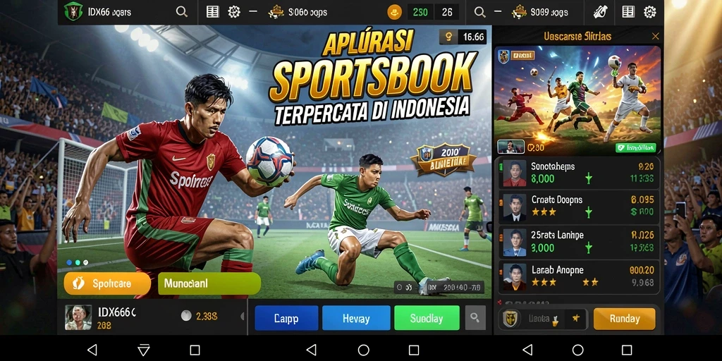 Tampilan antarmuka aplikasi IDX66 saat menampilkan gameplay Sportsbook.