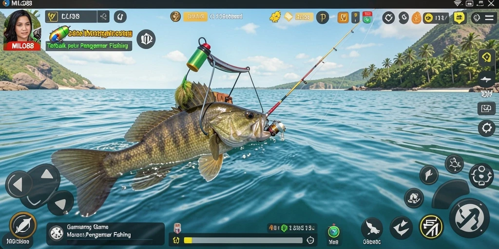 Screenshot gameplay <strong>MILO88</strong> yang menunjukkan aksi memancing yang seru.