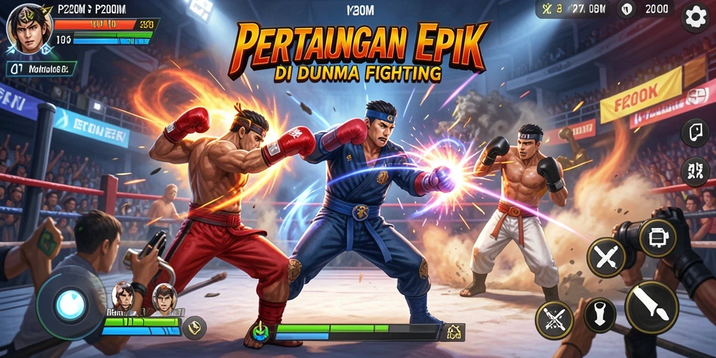 Screenshot utama P200M menunjukkan aksi pertarungan yang intens dan mendebarkan.