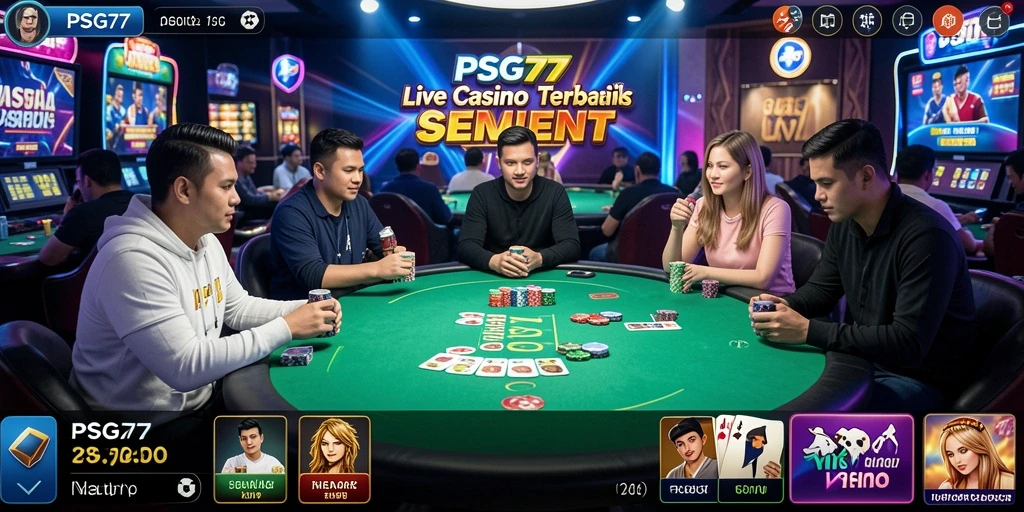 Screenshot menunjukkan dealer yang sedang berinteraksi dalam permainan Live Casino.