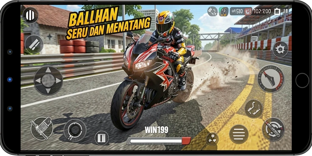 Gameplay seru balapan motor dalam WIN199 dengan trek yang menantang.